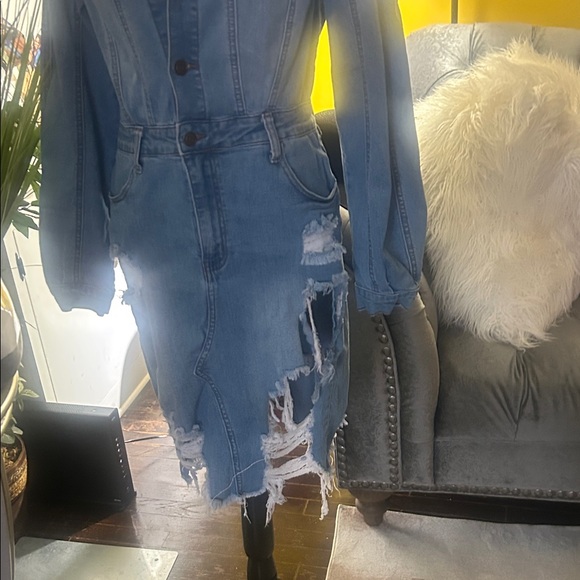 Fashion Nova Distressed Denim Dress - Picture 8 of 16